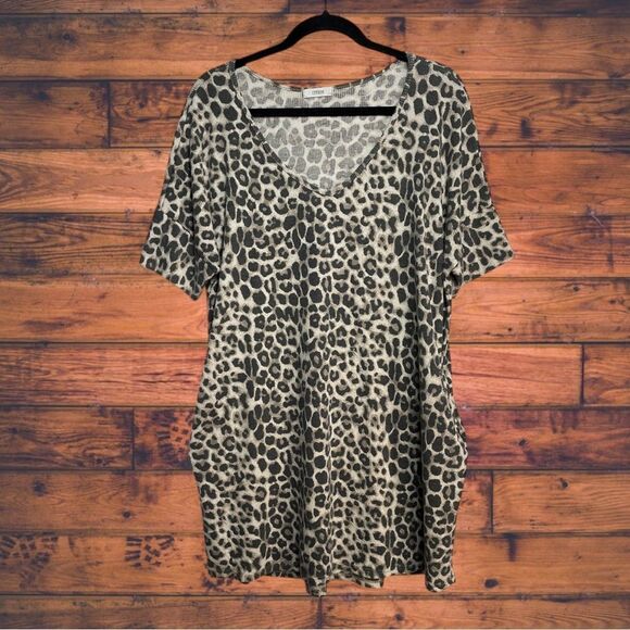 5 for $25🔥Cherish Cheetah Print Waffle Knit Tunic Shirt 2X - Picture 1 of 7